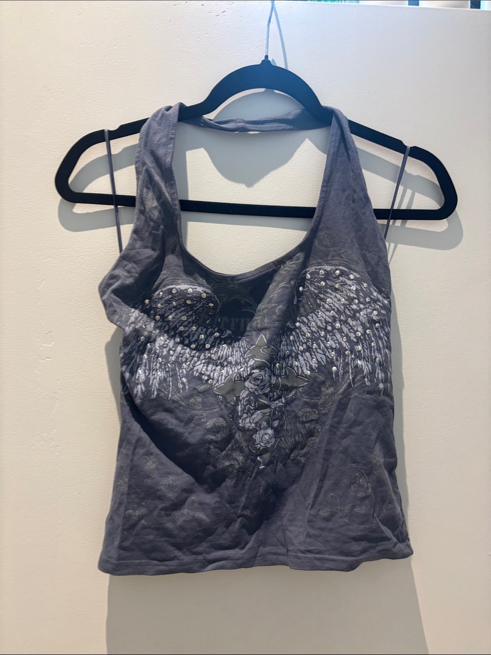 Gray Embellished Angel Wing Tank Top - Brand Unknown